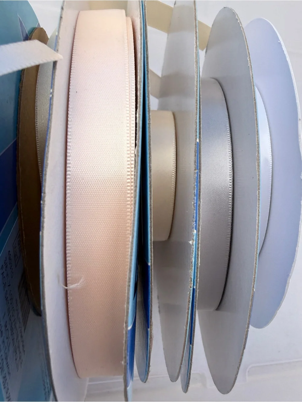 Mixed Satin Ribbon Spools - White, Cream, Blush, Gray, Silver, Gold